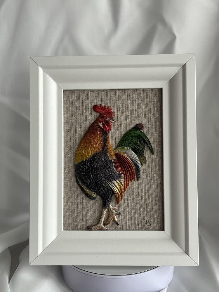3D Handmade realistic framed rooster sculpture