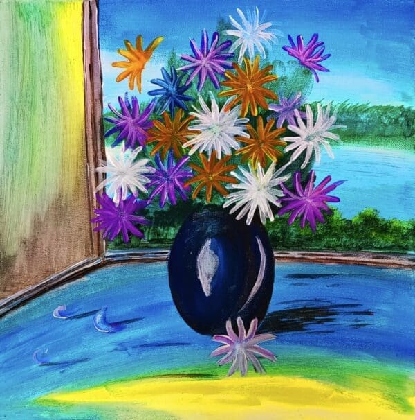 A pot of flowers on my window