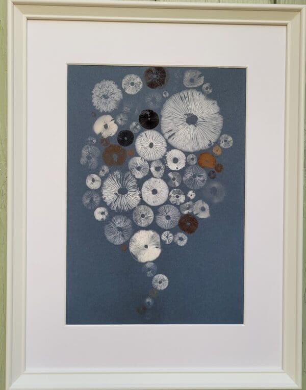 Mushroom spore print on blue in shape of a baloon Irish Artmart