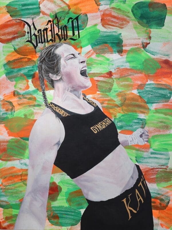 Irelands greatest athlete Katie Taylor. Acrylic on wood board (2024) 60cm x 80cm Irish Artmart