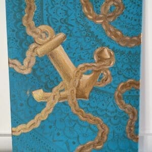 golden anchor on blue background Irish Artmart