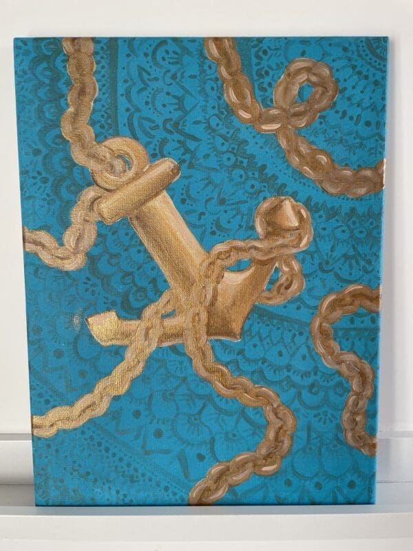 golden anchor on blue background Irish Artmart