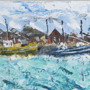 Title: West Pier Howth, Choppy Day Oil on Canva Irish Artmart